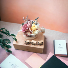 Load image into Gallery viewer, Joyful Train Preserved Flower Music Box Pink Yellow