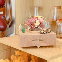 Load image into Gallery viewer, Joyful Train Preserved Flower Music Box Pink Yellow