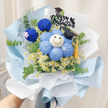 Load image into Gallery viewer, Smiley Happy Face with Daisy Fresh Flower Bouquet Sky Blue
