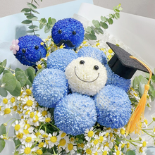 Load image into Gallery viewer, Smiley Happy Face with Daisy Fresh Flower Bouquet Sky Blue