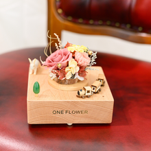 Load image into Gallery viewer, Joyful Train Preserved Flower Music Box Pink Yellow

