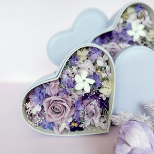 Gift Set - Double Happiness Preserved Flower Leather Box Purple + Velvet Ringbox