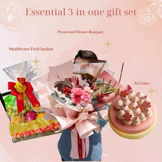 Macau Essential Gift Set 3-in-one Bouquet+Cake+Fruit Basket