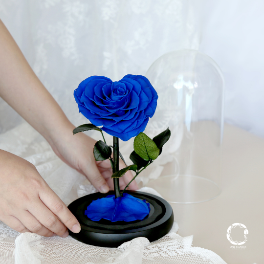 Preserved Flower Soul Love Glass Dome Royal Blue