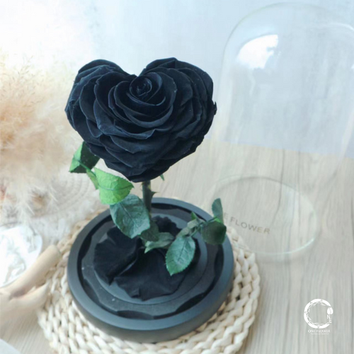 Preserved Flower Soul Love Glass Dome Secret Black